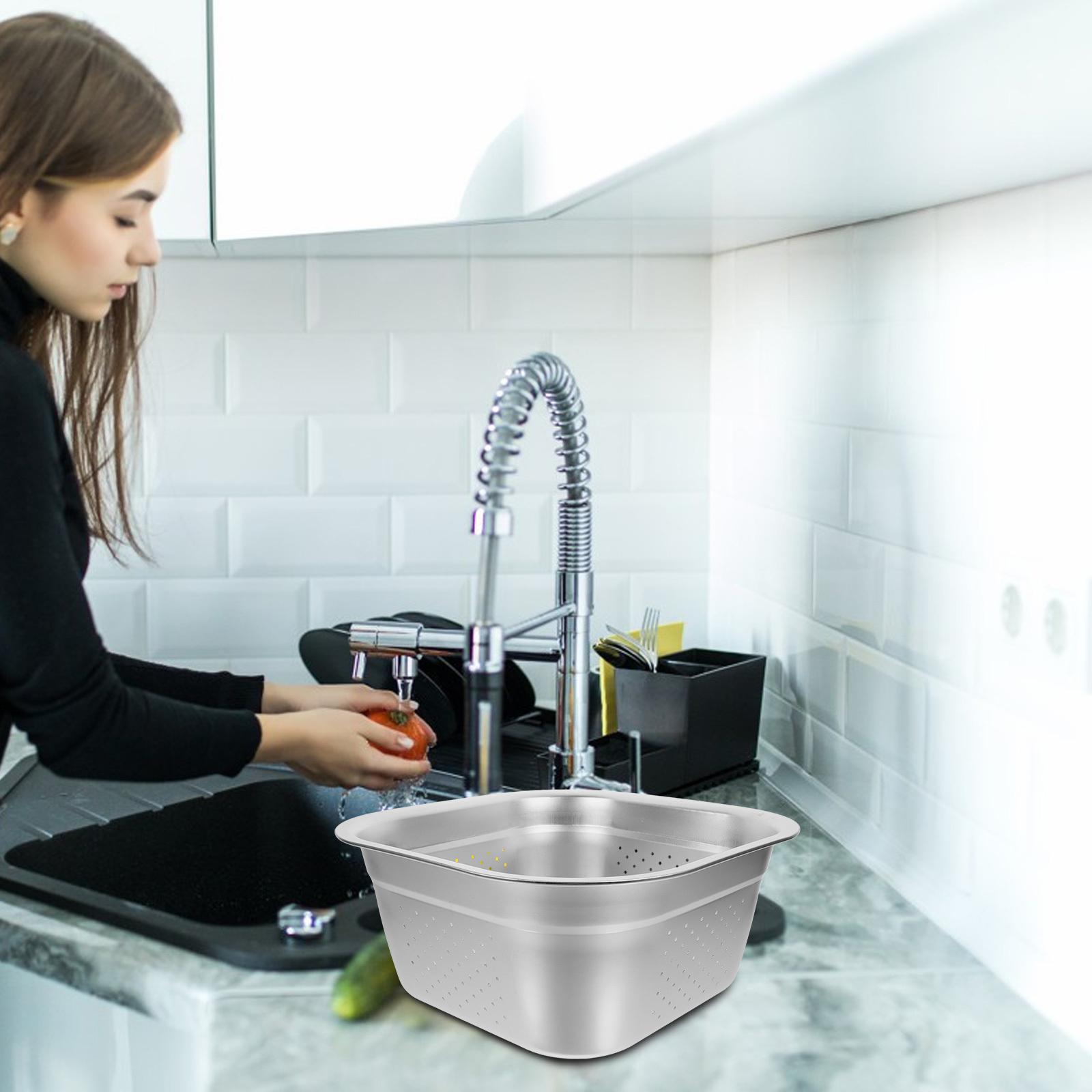 Stainless Steel Washing Colander Heavy Duty Large Capacity Vegetable Fruit Basin Square Drainage Holes Kitchen Strainer 23X23X9.5CM
Stainless Steel Washing Colander Heavy Duty Large Capacity Vegetable Fruit Basin Square Drainage Holes Kitchen Strainer 23X23X9.5CM