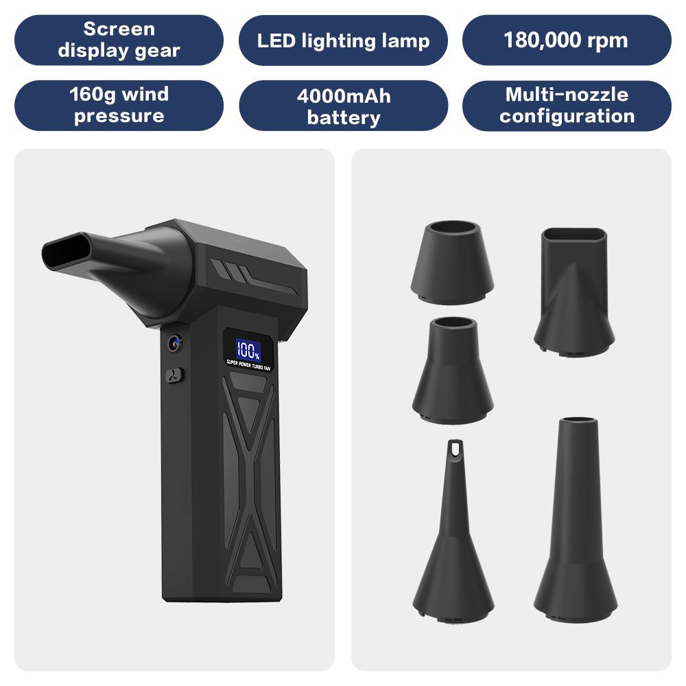 Handheld Portable Air Blower 180000 RPM high-speed Turbo Violent Fan with LED Lighting USB Rechargeable Car Mini Vacuum Cleaner
Handheld Portable Air Blower 180000 RPM high-speed Turbo Violent Fan with LED Lighting USB Rechargeable Car Mini Vacuum Cleaner