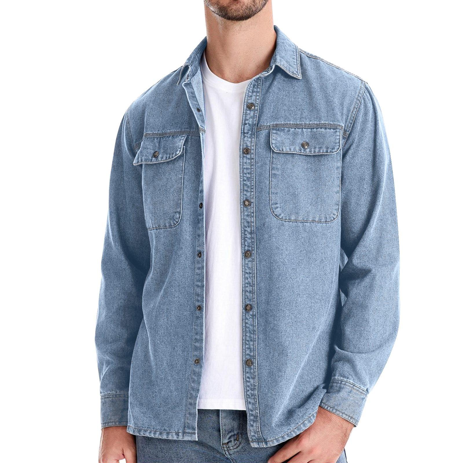 Мужская однотонная джинсовая рубашка с лацканами и пуговицами, мужская повседневная рубашка с длинным рукавом и карманом, выстиранная M
Мужская однотонная джинсовая рубашка с лацканами и пуговицами, мужская повседневная рубашка с длинным рукавом и карманом, выстиранная M