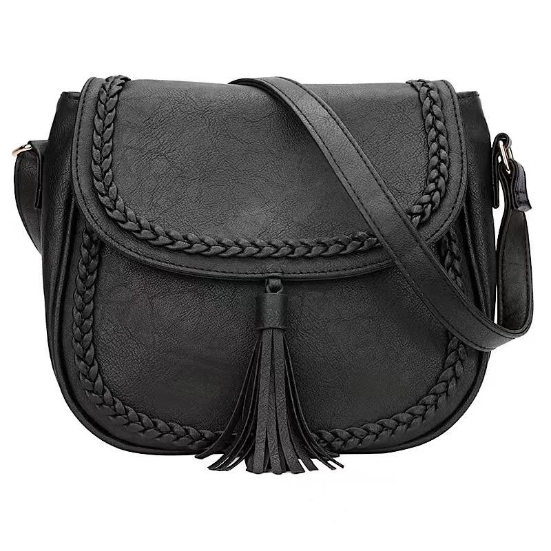 Модная повседневная сумка-седло через плечо с откидной крышкой, женский кошелек, ручная работа, бахрома, сумка чёрный