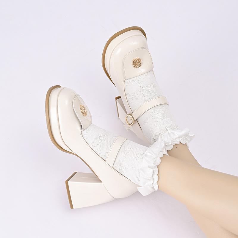 Кожаные туфли Мэри Джейн, женские туфли в ретро-британском стиле с маленькой пряжкой в виде цветка, на высоком каблуке, с пряжкой в виде одного слова, на толстом каблуке, с квадратным носком, кожаные туфли 40