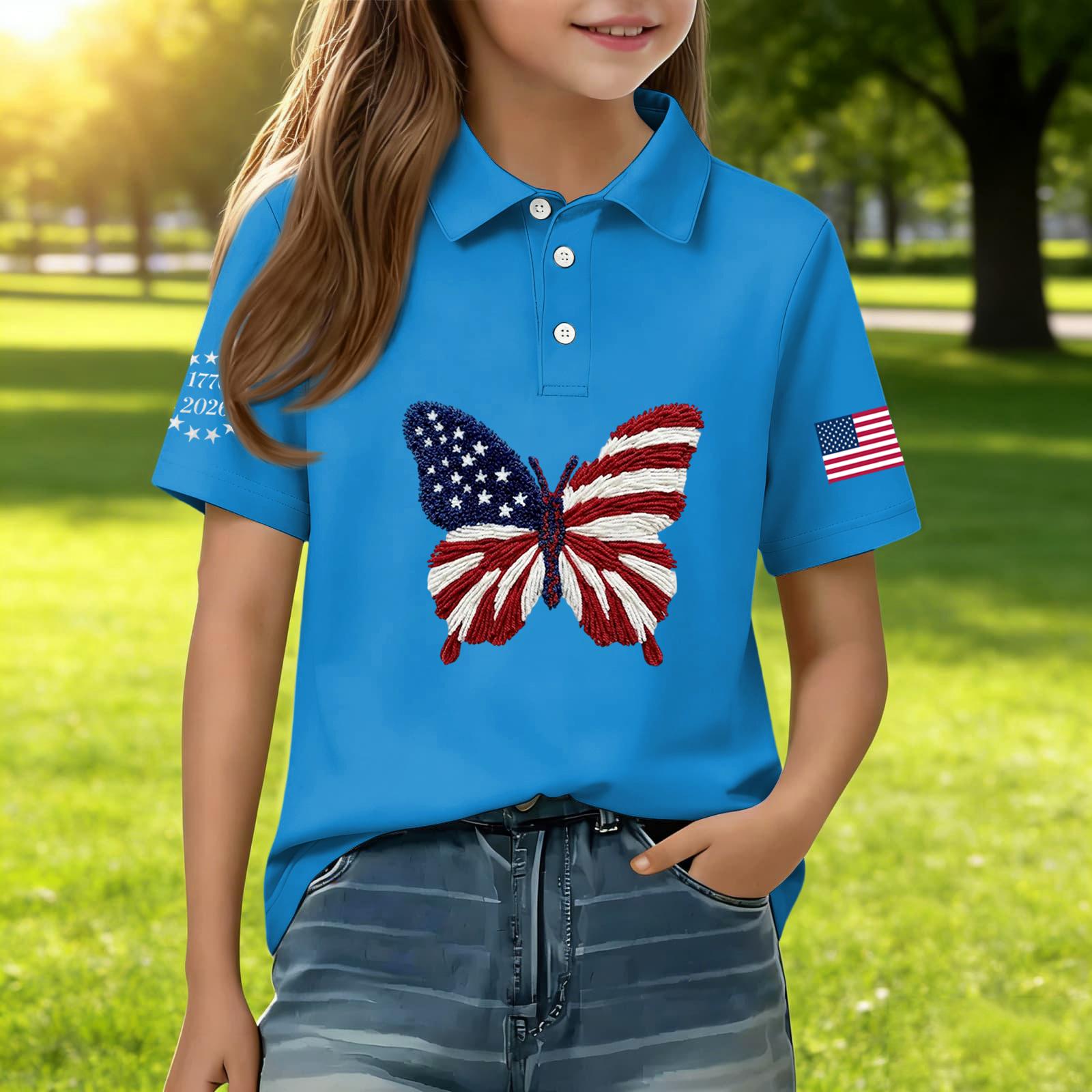 Kids Short Sleeve Polo Shirt Butterfly Print Independence Day Graphic Tee Casual Summer Top for Boys Girls 140 синий
Kids Short Sleeve Polo Shirt Butterfly Print Independence Day Graphic Tee Casual Summer Top for Boys Girls 140 синий