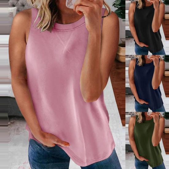 Повседневный женский жилет с круглым вырезом, однотонная свободная блузка без рукавов, футболка для работы 
Повседневный женский жилет с круглым вырезом, однотонная свободная блузка без рукавов, футболка для работы