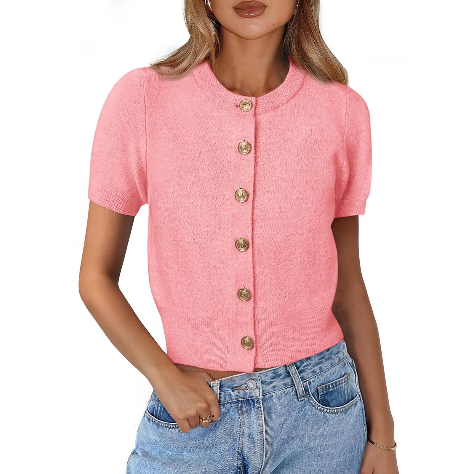 Women s Short Sleeve Button Front Cardigan Crop Top Lightweight Knitwear Slim Fit Casual Sweater with Round Neck and Ribbed Hem L рожевий
Women s Short Sleeve Button Front Cardigan Crop Top Lightweight Knitwear Slim Fit Casual Sweater with Round Neck and Ribbed Hem L рожевий
