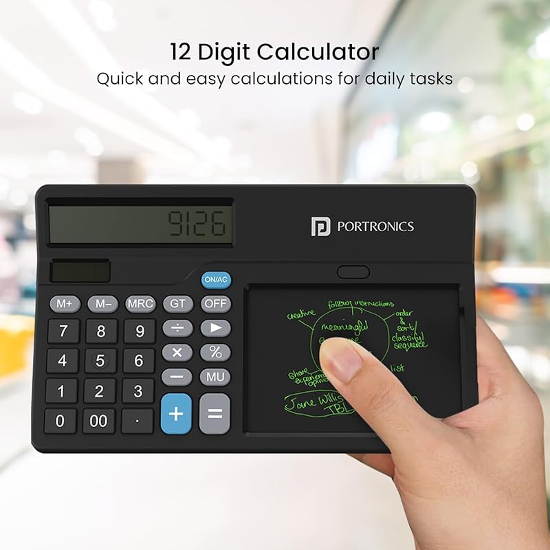Portronics Ruffpad Calc 2 2-in-1 Calculator & LCD Writing Pad with 14.4 cm Writing Area, Multi Function Digital Calculat 5.5 inch чорний
Portronics Ruffpad Calc 2 2-in-1 Calculator & LCD Writing Pad with 14.4 cm Writing Area, Multi Function Digital Calculat 5.5 inch чорний