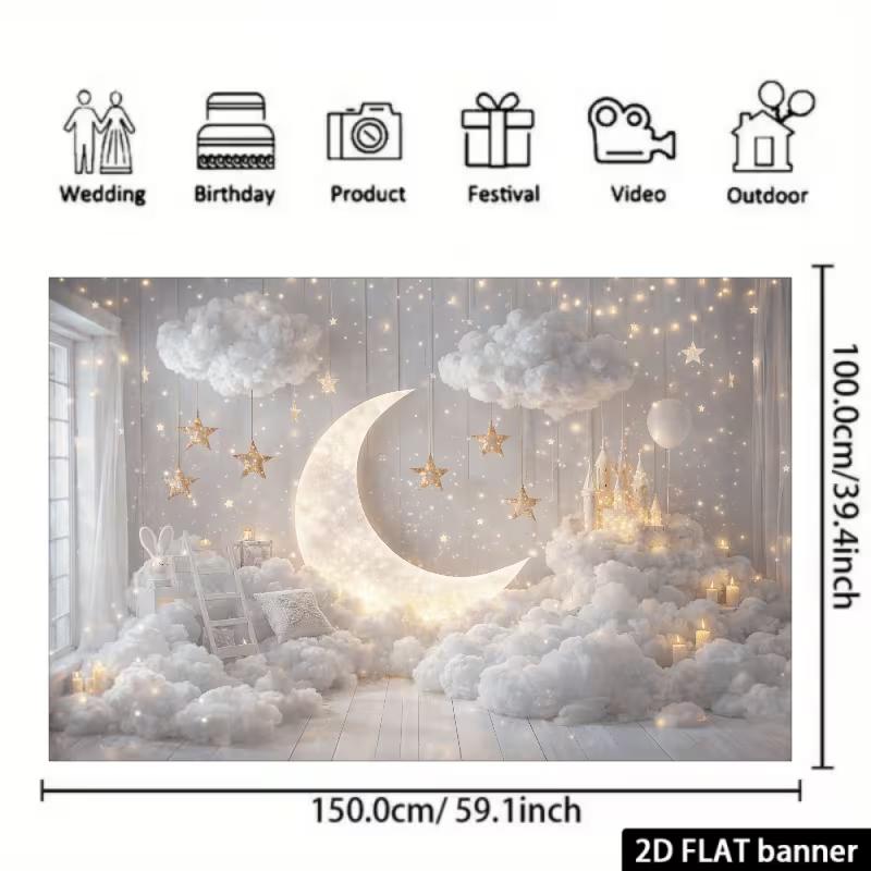 2D Enchanted Cloud & Moon Backdrop with Castle & Gold Stars Baby Shower & Gender Reveal Background 47.2x31.5inch/120*80cm
2D Enchanted Cloud & Moon Backdrop with Castle & Gold Stars Baby Shower & Gender Reveal Background 47.2x31.5inch/120*80cm