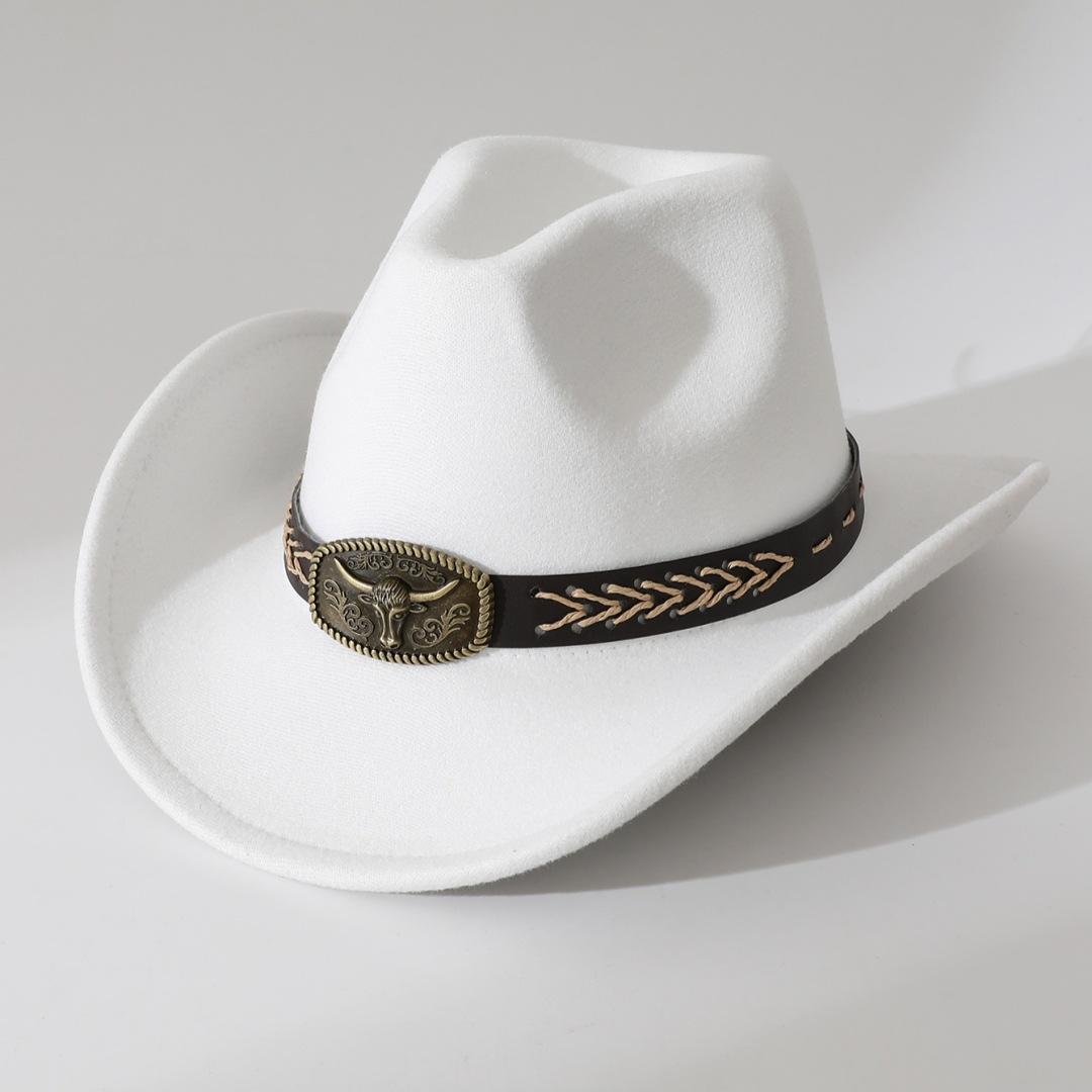 New style western cowboy hat with bull head decoration, autumn and winter woolen hat for men and women, suitable for horseback riding European and Average Size
New style western cowboy hat with bull head decoration, autumn and winter woolen hat for men and women, suitable for horseback riding European and Average Size