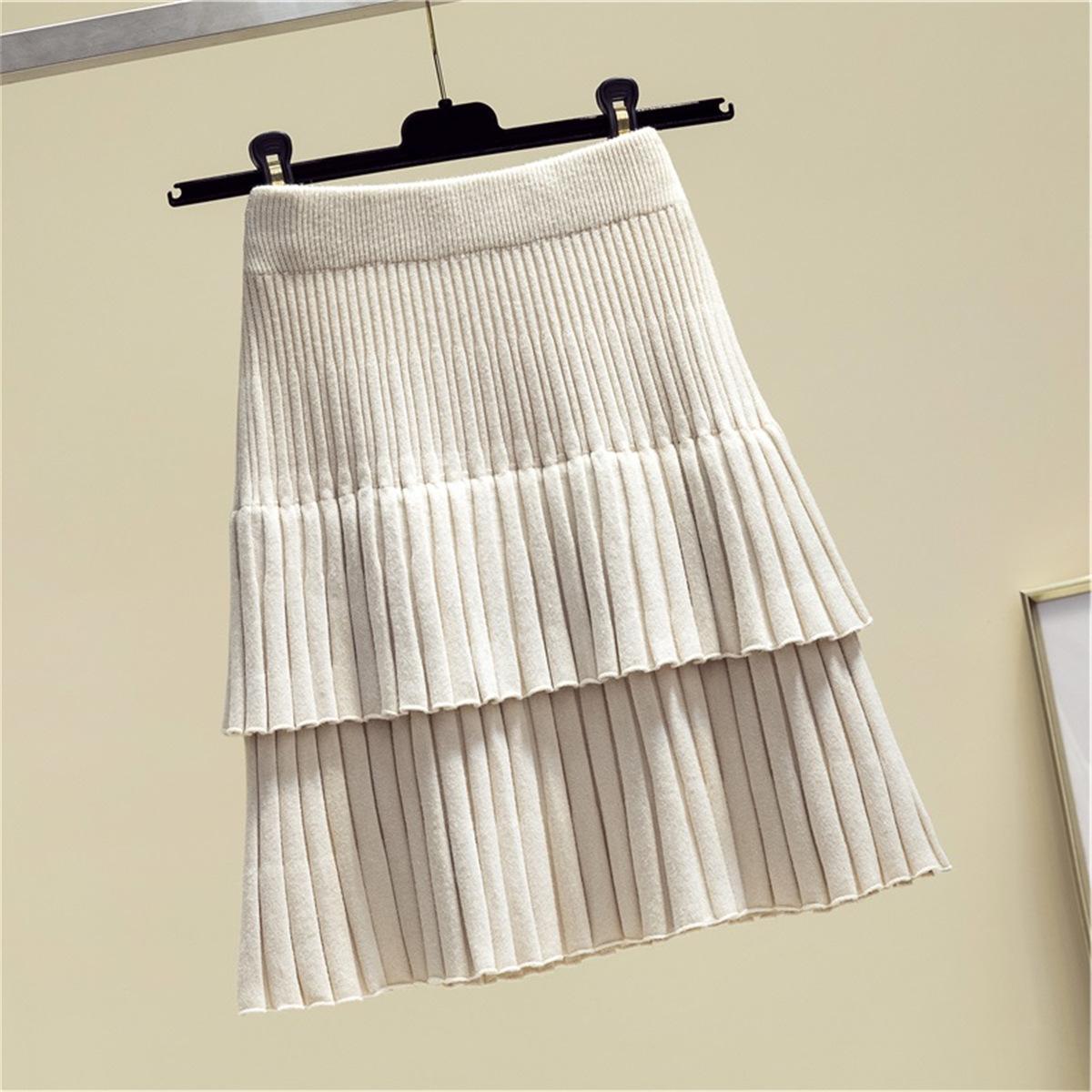 Женская юбка: Весенне-осенняя плиссированная юбка с высокой талией, короткая трикотажная юбка, цельная мини-юбка one size бежевый