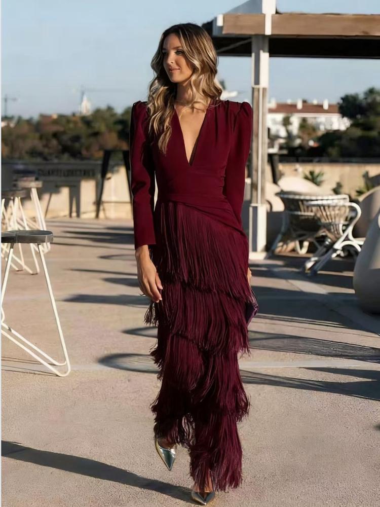 Mint Green V-Neck Long Sleeve Dress with Puff Sleeve and Fringe Hem XS бордовий
Mint Green V-Neck Long Sleeve Dress with Puff Sleeve and Fringe Hem XS бордовий