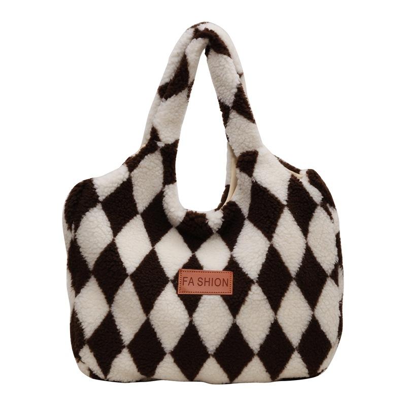 Осень и зима новая нишевая сумка женская индивидуальность овечья шерсть ромбовидная сумка через плечо повседневная плетеная сумка-тоут женская сумка
