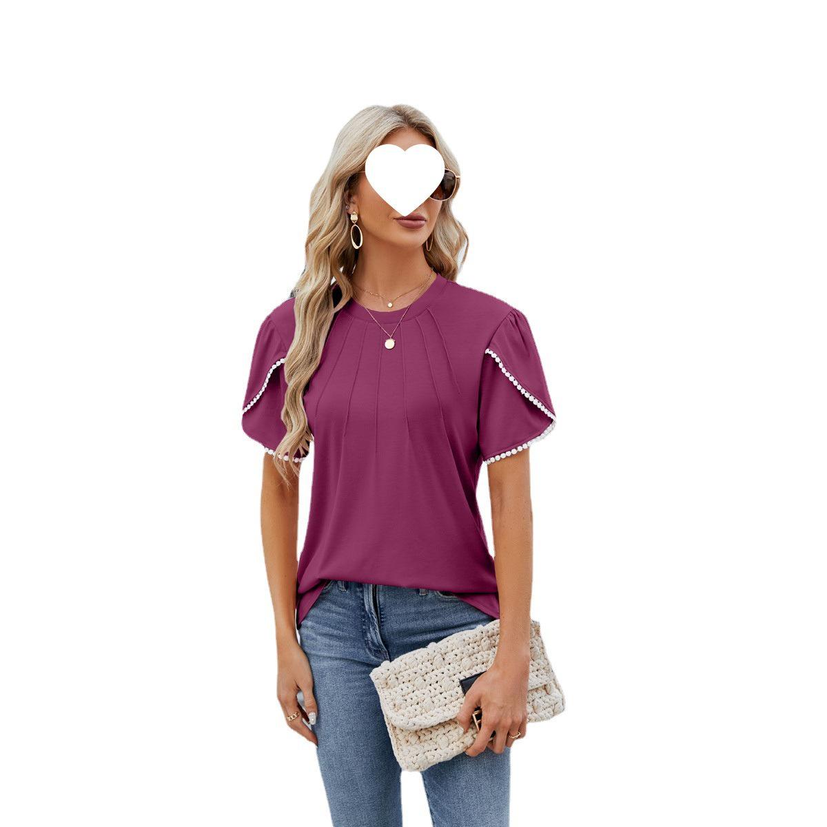 2024 Women s Solid Color Round Neck T-shirt with Pearl Petal Sleeves and Drawstring Pleats XXL
2024 Women s Solid Color Round Neck T-shirt with Pearl Petal Sleeves and Drawstring Pleats XXL