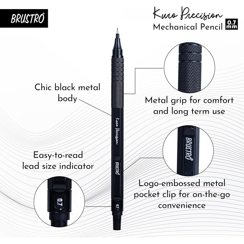 Brustro Kuro Precision Mechanical Pencil | Tip Size - 0.7Mm With 20 - Hb And 20-2B Leads, 3 Eraser Refills| Ideal For Wr 11 чёрный
Brustro Kuro Precision Mechanical Pencil | Tip Size - 0.7Mm With 20 - Hb And 20-2B Leads, 3 Eraser Refills| Ideal For Wr 11 чёрный
