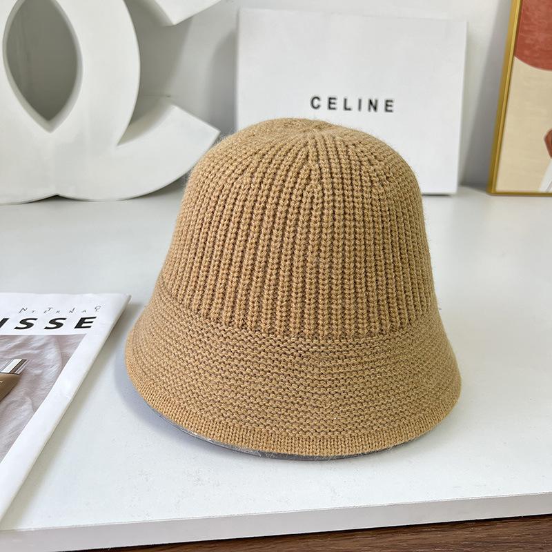 Простая шерстяная вязаная теплая маленькая шапочка-ведро женская осенне-зимняя универсальная шляпа-рыбак M(56-58cm) верблюд