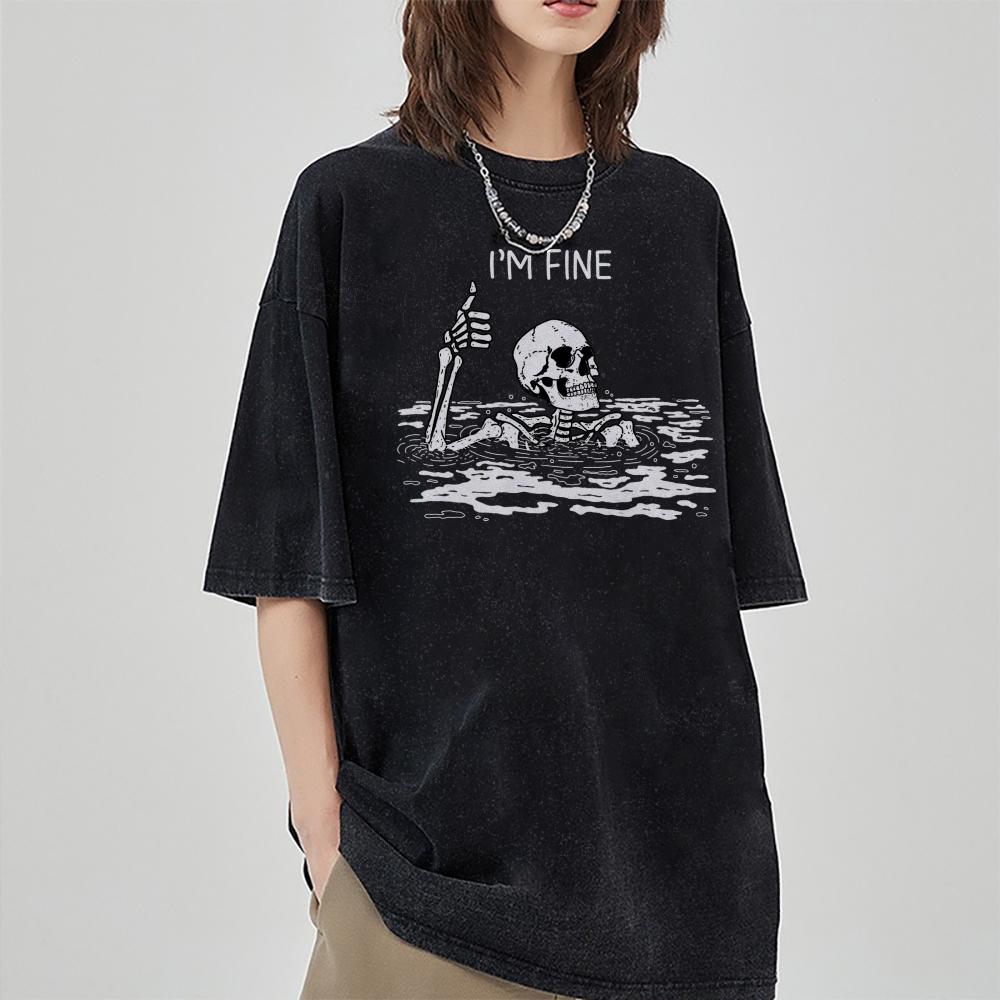 i m fine Letter Skull Print Women s Special Shirt Oversized Oversized Wash Short Sleeve Unisex High Street Trend S
i m fine Letter Skull Print Women s Special Shirt Oversized Oversized Wash Short Sleeve Unisex High Street Trend S