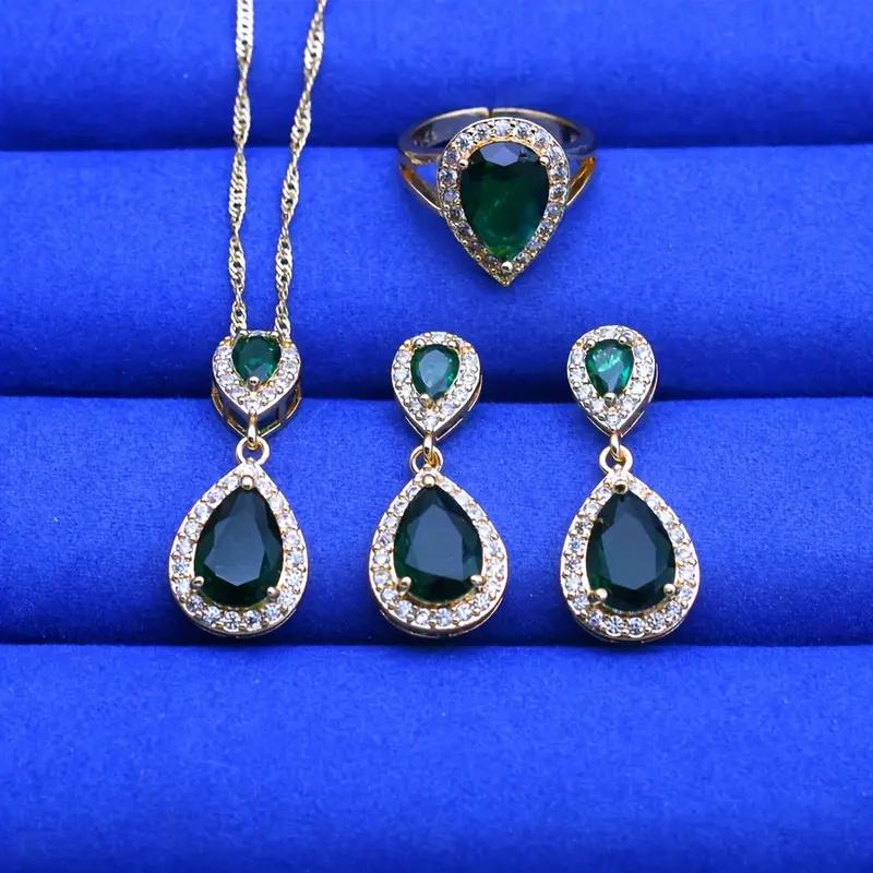 Vintage Jewelry Set For Women Green Water Drop Zirconia Gold Plated Includes Bracelet, Earrings, Pendant Adjustable Ring resizable
Vintage Jewelry Set For Women Green Water Drop Zirconia Gold Plated Includes Bracelet, Earrings, Pendant Adjustable Ring resizable