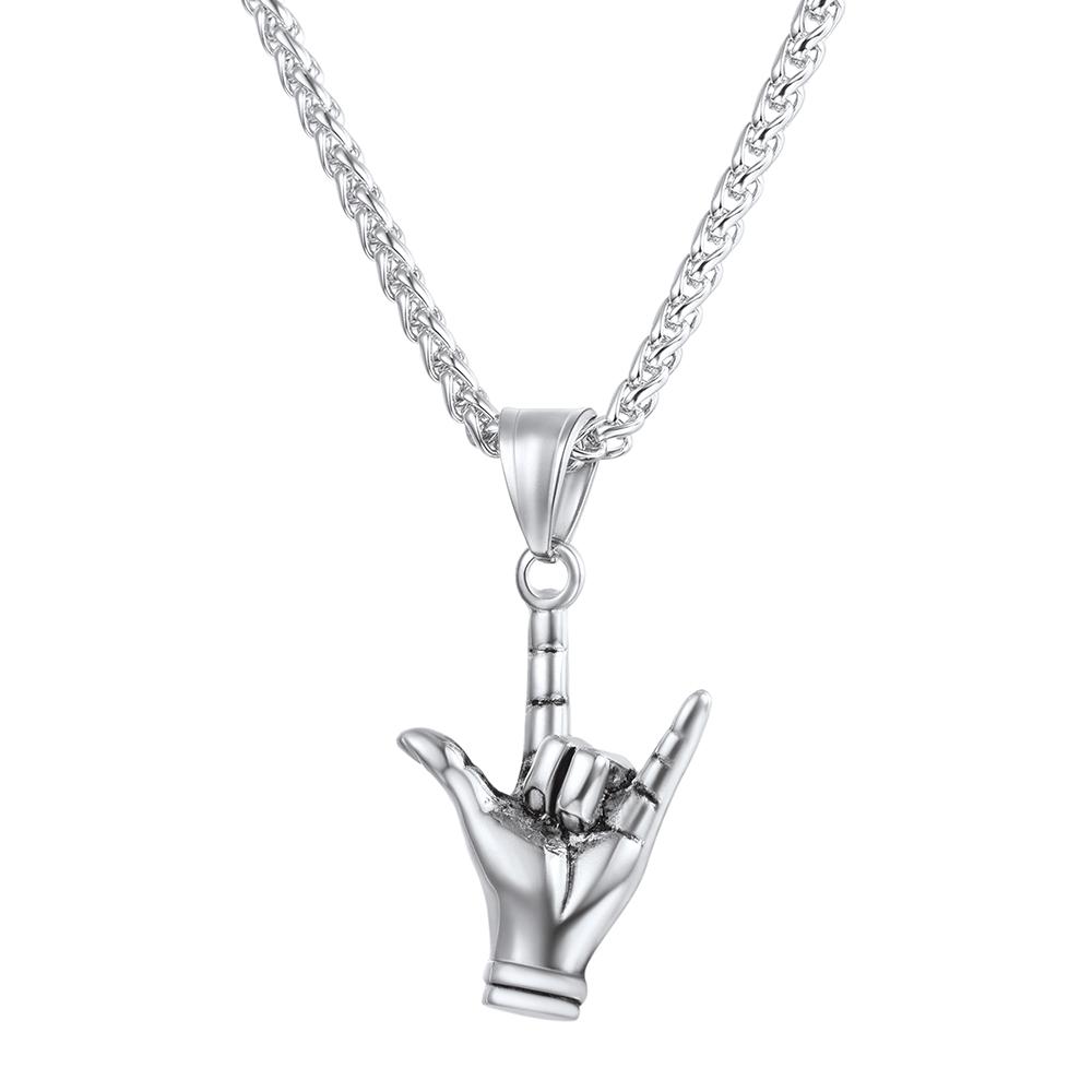 U7 Rock&Roll I LOVE YOU Hand Gesture Necklace for Men Stainless Steel Pendant Link Chain Hip Hop Pop Fashion Jewelry
U7 Rock&Roll I LOVE YOU Hand Gesture Necklace for Men Stainless Steel Pendant Link Chain Hip Hop Pop Fashion Jewelry
