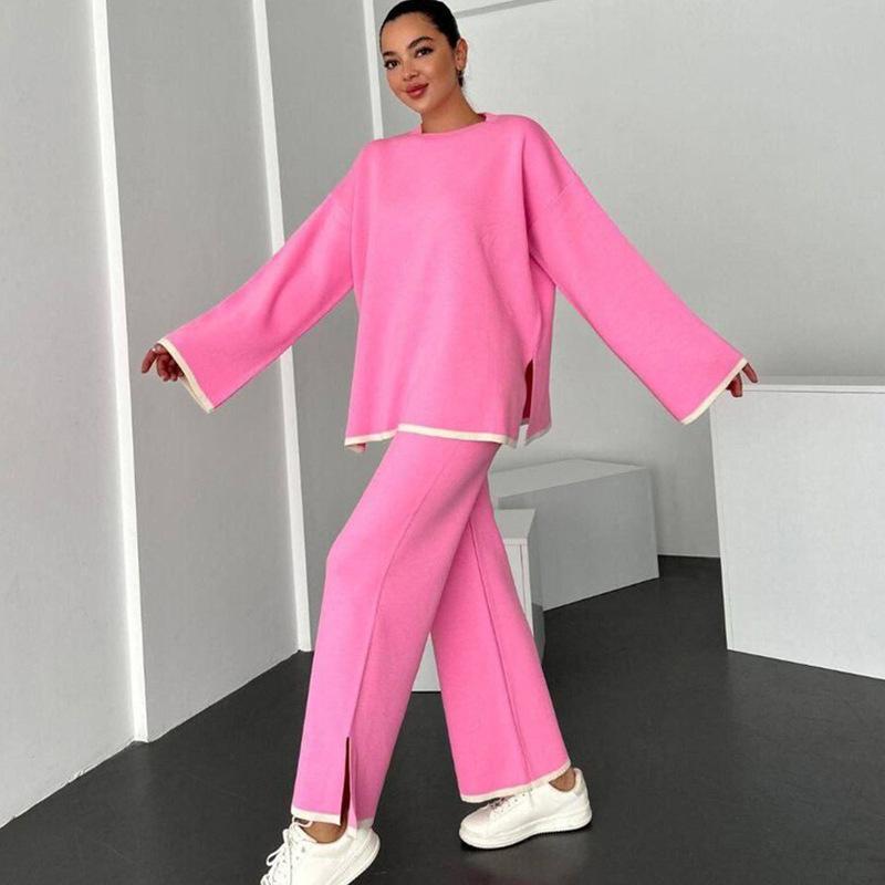 Cross Border New Fashion Suit Long Sleeved Round Neck Contrasting Split Top Casual Pants Two-piece Set S рожевий
Cross Border New Fashion Suit Long Sleeved Round Neck Contrasting Split Top Casual Pants Two-piece Set S рожевий