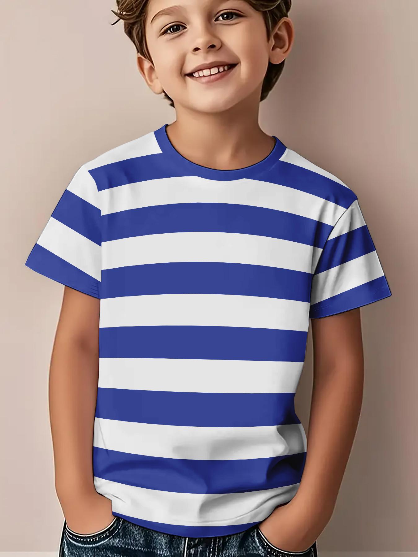 Personalized novelty pattern boys and girls T-shirt fashionable and creative blue and white striped pattern printed T-shirt 100
Personalized novelty pattern boys and girls T-shirt fashionable and creative blue and white striped pattern printed T-shirt 100