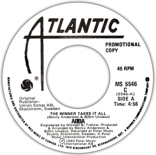 7inch Record ABBA The Winner Takes It All MS5546PROMO Atlantic 1980 Canada Pop Used
7inch Record ABBA The Winner Takes It All MS5546PROMO Atlantic 1980 Canada Pop Used
