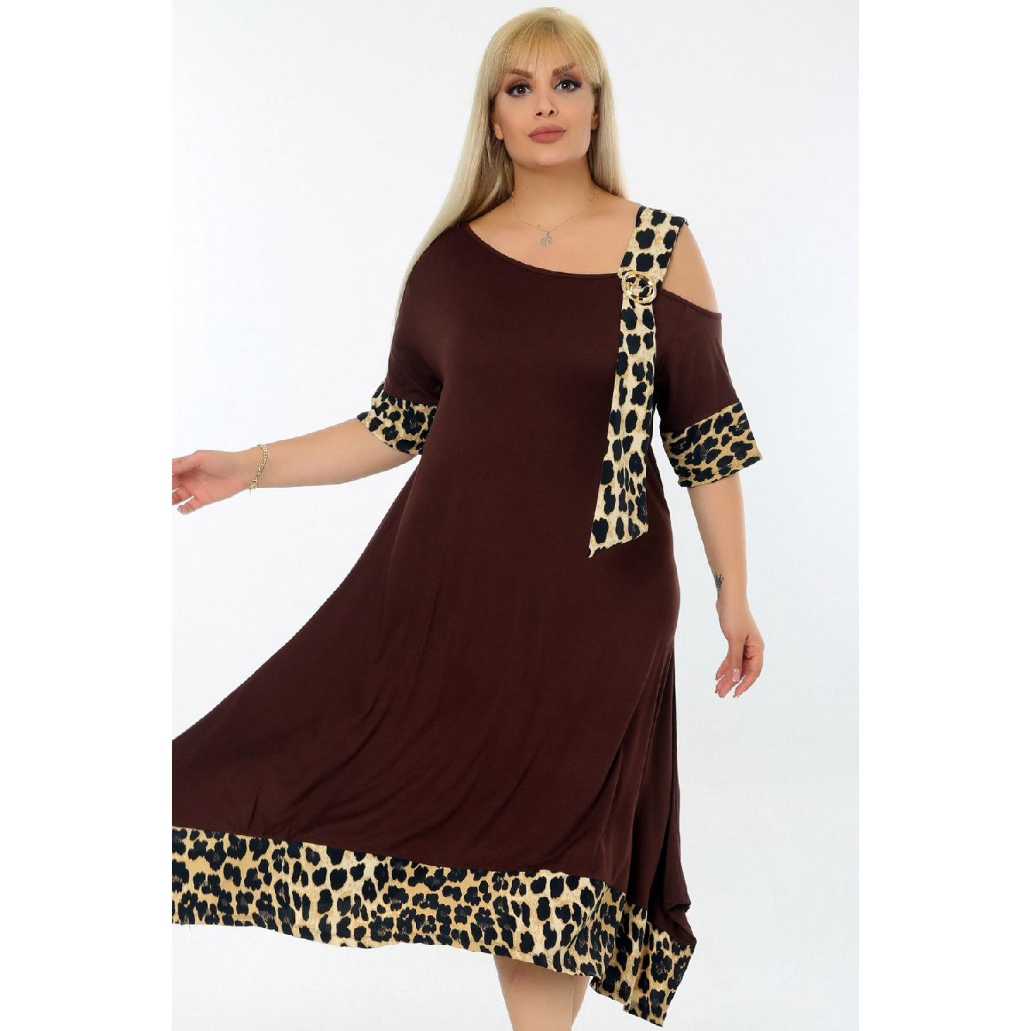 Shoulder -cut Buckle Leopard Pattern Lycra Asymmetric Stylish Dress 42-44 коричневий
Shoulder -cut Buckle Leopard Pattern Lycra Asymmetric Stylish Dress 42-44 коричневий