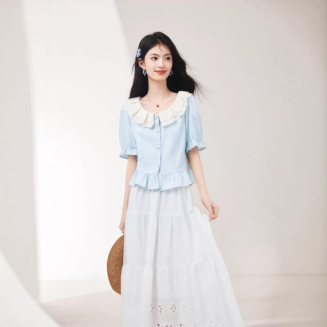 Летняя нежная маленькая прозрачная белая универсальная милая ажурная юбка-тортик с высокой талией L белый