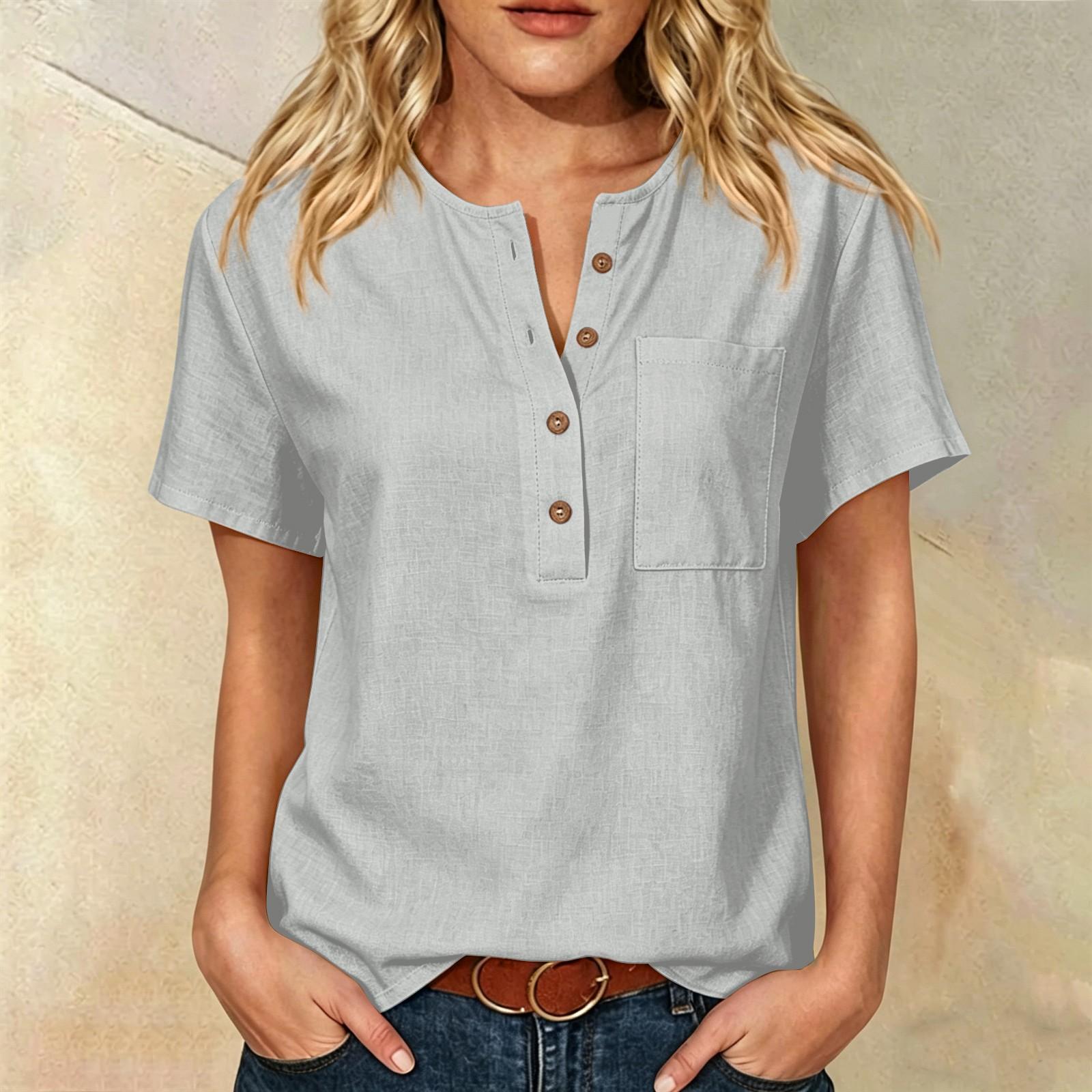 Women Henley Button Neck Short Sleeve Cotton Linen Shirt with Chest Pocket Loose Fit Casual Top for Daily Office Wear XL
Women Henley Button Neck Short Sleeve Cotton Linen Shirt with Chest Pocket Loose Fit Casual Top for Daily Office Wear XL