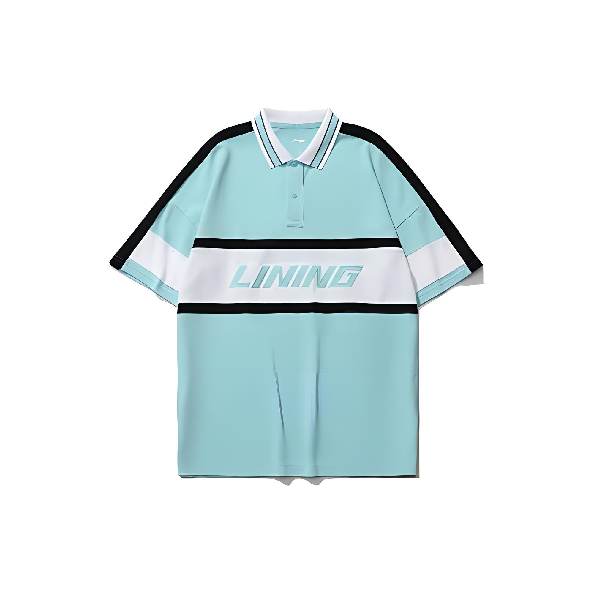 Li-Ning Серия Training Color Block Letter Вышитые дышащие свободные рубашки поло с коротким рукавом мужские рубашки поло прозрачно-голубого цвета APLS193-2 S