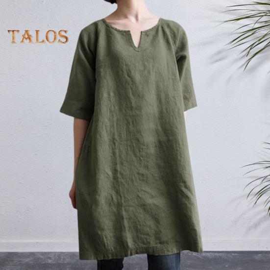 Women Casual Tops V-Neck Short Sleeve Solid Color Pullover Tops Loose Fit Mid-length Retro Blouse Streetwear
Women Casual Tops V-Neck Short Sleeve Solid Color Pullover Tops Loose Fit Mid-length Retro Blouse Streetwear