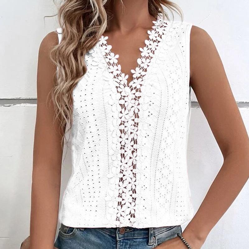 2023 Женское лето Новая V-образная сращенная полая кружевная майка Т-топ для женщин
2023 Женское лето Новая V-образная сращенная полая кружевная майка Т-топ для женщин