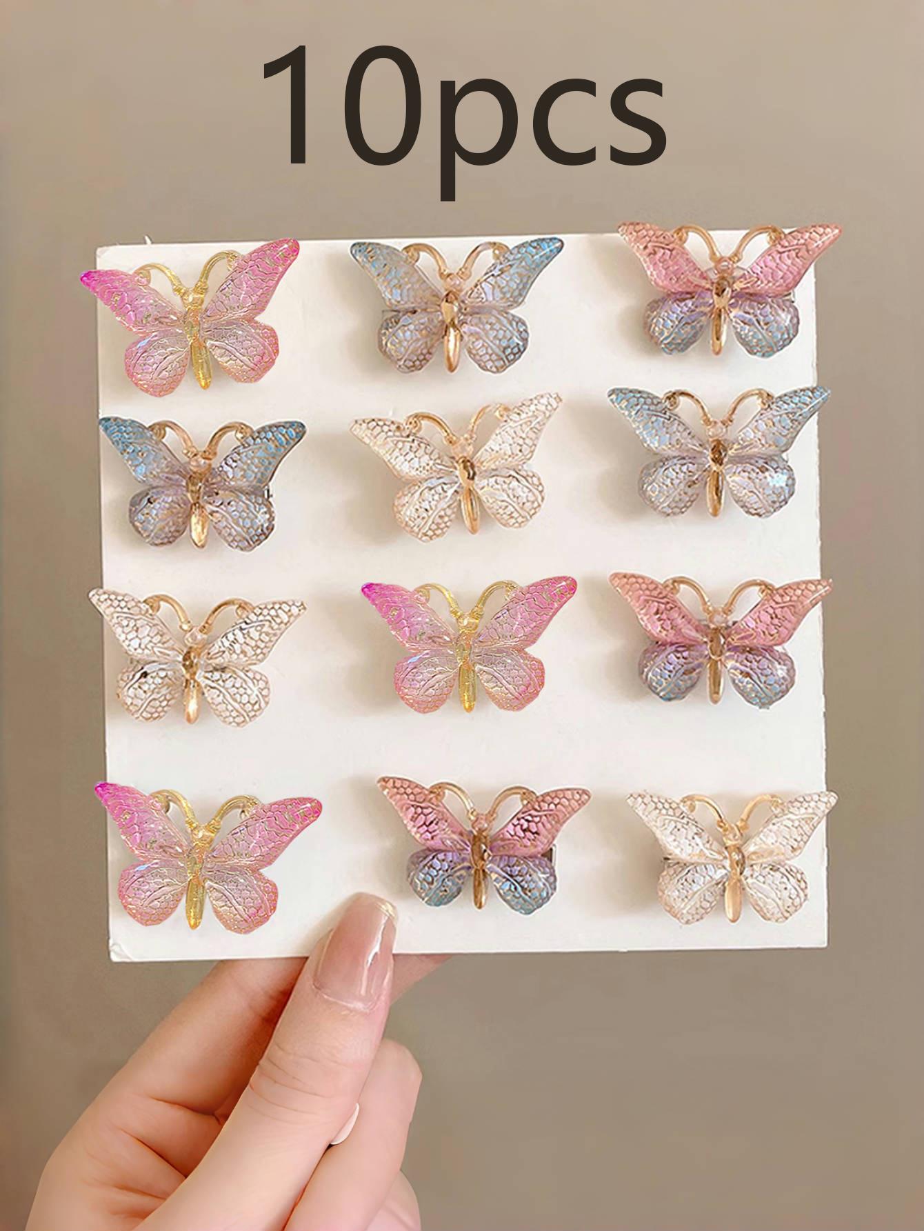 10pcs Girls Color gradient artificial butterfly hairpin, random color cute sweet fairy style hairpin, for girls hair decoration
10pcs Girls Color gradient artificial butterfly hairpin, random color cute sweet fairy style hairpin, for girls hair decoration