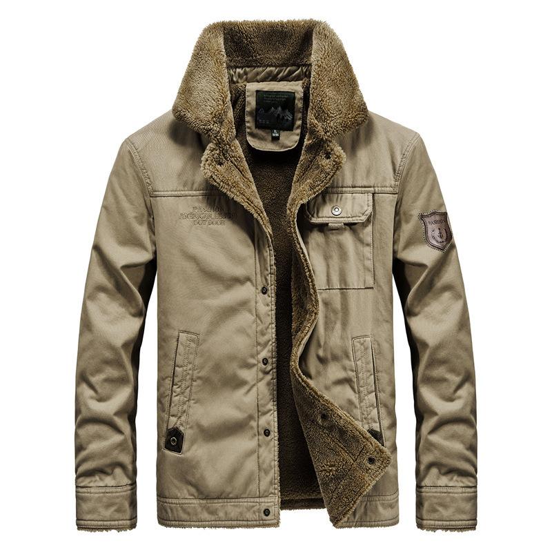 Осенне-зимняя куртка с лацканами из овечьей шерсти, мужская утолщенная флисовая куртка с потертым ворсом M хаки