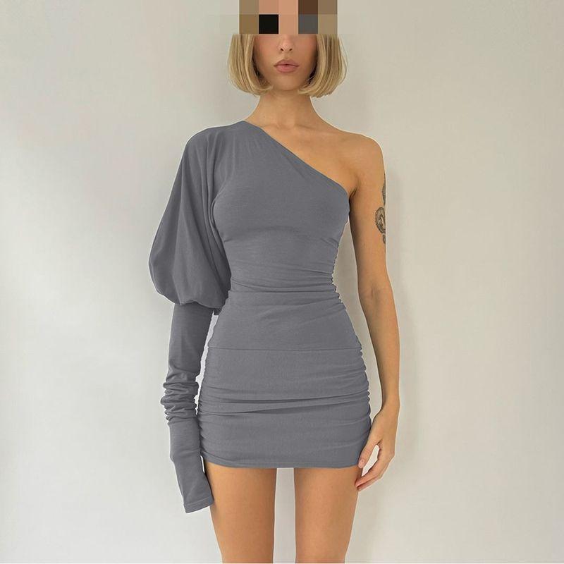 Fashion Pure Color Fancy Slant Shoulder Long Sleeves Dress 2025 Spring New Arrival Sexy Ruched Slimming Hip Skirt Grey S
Fashion Pure Color Fancy Slant Shoulder Long Sleeves Dress 2025 Spring New Arrival Sexy Ruched Slimming Hip Skirt Grey S