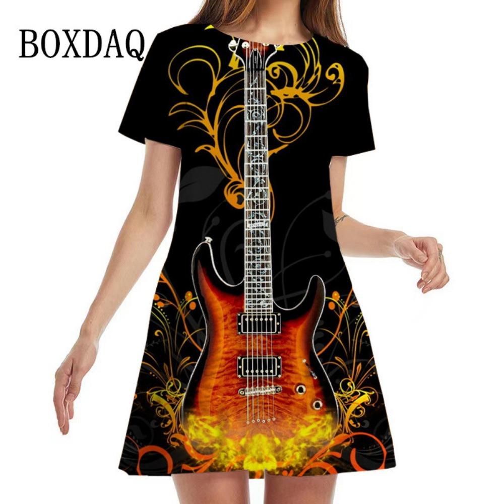 Guitar 3d Pattern Printing Ladies Dress Summer Fashion Street Hip-hop Rock Music A-line Dress Casual Short-sleeved Party Mini Dress S
Guitar 3d Pattern Printing Ladies Dress Summer Fashion Street Hip-hop Rock Music A-line Dress Casual Short-sleeved Party Mini Dress S
