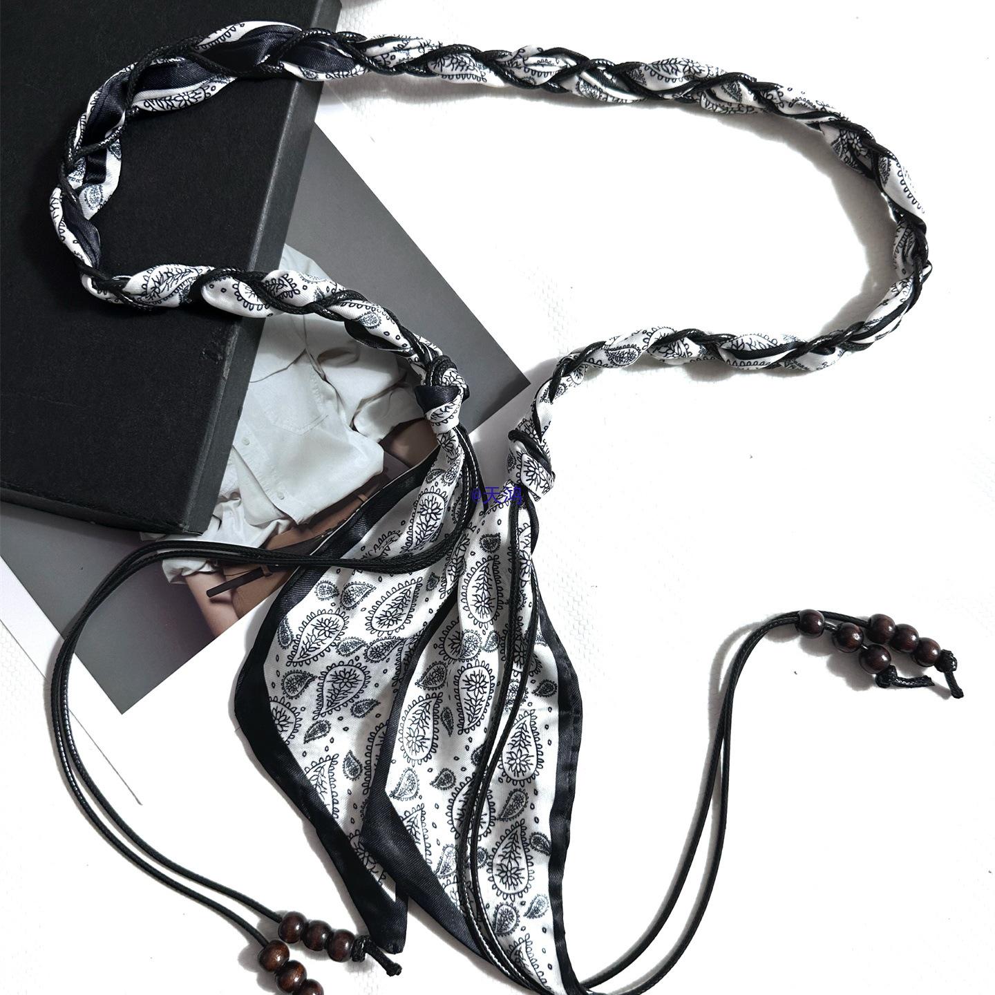 Bohemian Ethnic Silk Scarf Waist Belt for Women: Woven Ribbon, Leather Accent, Perfect with Jeans and Skirts Black Scarf Belt
Bohemian Ethnic Silk Scarf Waist Belt for Women: Woven Ribbon, Leather Accent, Perfect with Jeans and Skirts Black Scarf Belt