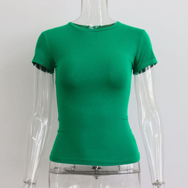 Summer Basic Round Neck Short-Sleeved T-Shirt for Women, Tight-Fitting, Sexy, European and American Style, Simple Pure Color, Versatile Top for Women Green S
Summer Basic Round Neck Short-Sleeved T-Shirt for Women, Tight-Fitting, Sexy, European and American Style, Simple Pure Color, Versatile Top for Women Green S