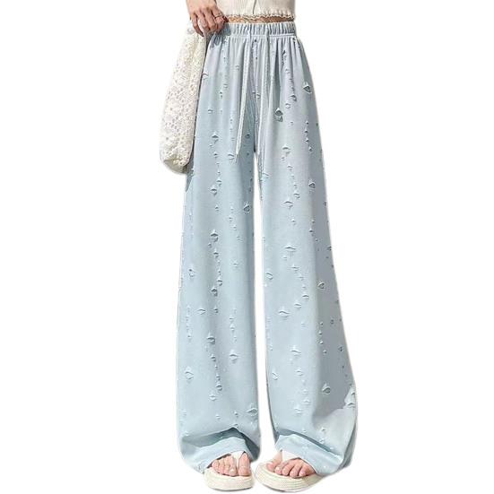 Women Pants Elastic High Waist Adjustable Drawstring Solid Color Wide Leg Casual Trousers Distressed Holes Design Loose Fit Long Pants синій
Women Pants Elastic High Waist Adjustable Drawstring Solid Color Wide Leg Casual Trousers Distressed Holes Design Loose Fit Long Pants синій