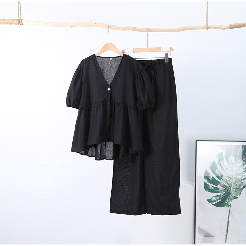 Комплект из хлопковой рубашки и брюк, 2 предмета, топ-фонарик с короткими рукавами и V-образным вырезом, эластичный пояс, широкие брюки на шнурке, женский комплект из брюк на каждый день, весна/лето 2025 г. L чёрный
Комплект из хлопковой рубашки и брюк, 2 предмета, топ-фонарик с короткими рукавами и V-образным вырезом, эластичный пояс, широкие брюки на шнурке, женский комплект из брюк на каждый день, весна/лето 2025 г. L чёрный