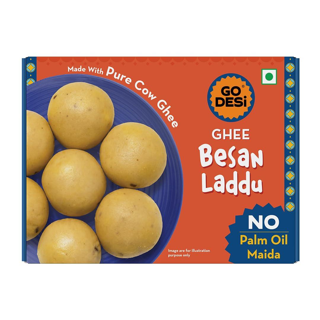 GO DESi Ghee Besan Laddu - 180/150 grams | Made with Pure Cow Ghee | No Palm Oil or Maida | Sweets |
GO DESi Ghee Besan Laddu - 180/150 grams | Made with Pure Cow Ghee | No Palm Oil or Maida | Sweets |