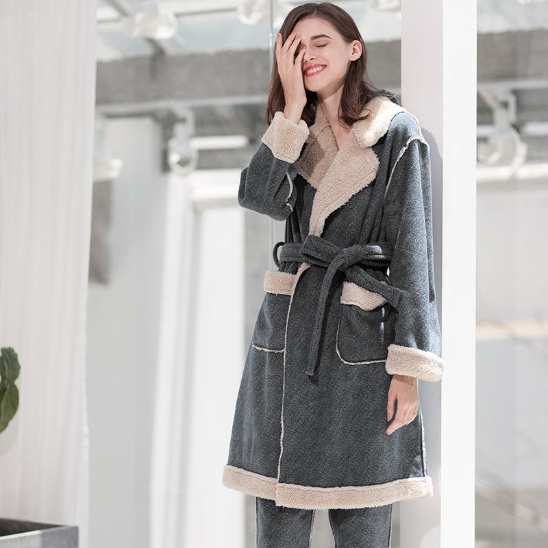 Осенне-зимний коралловый флисовый халат для пар, пижамы, женская ночная рубашка, утолщенная фланель, мужская, расширенная 2XL