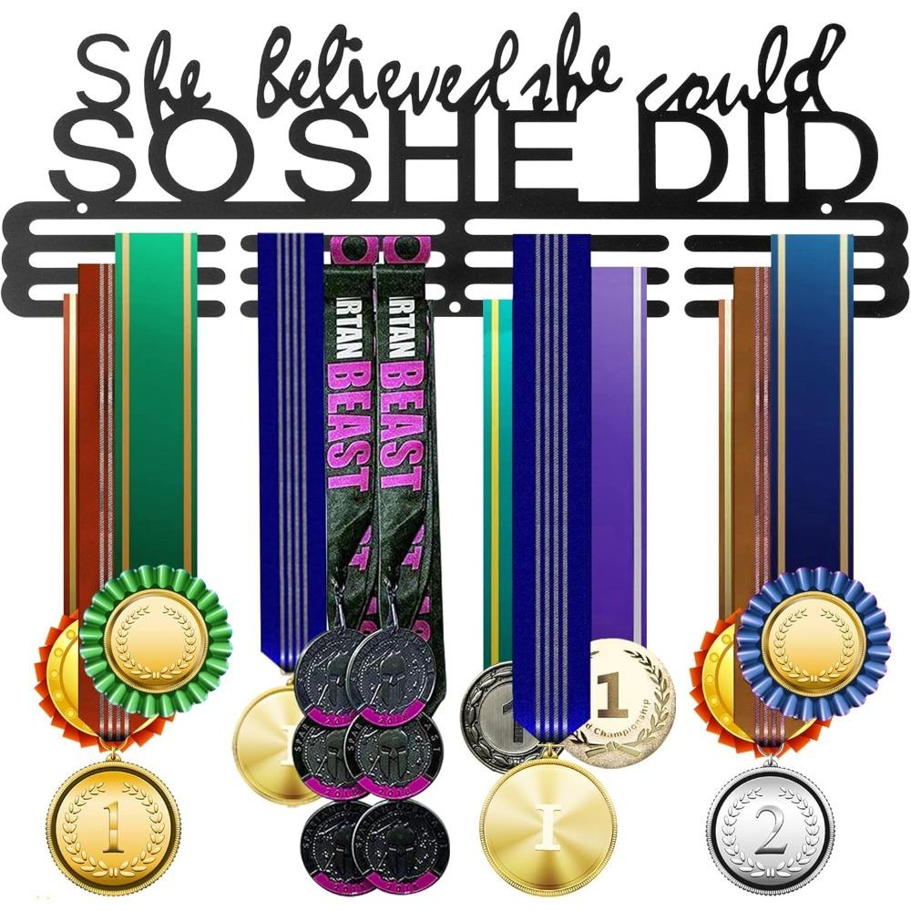 Metal Medal Holder Wall Display Rack for Sports Awards Ribbons Runner Gymnastics Cheer Dance Race Mounting Hardware Included
Metal Medal Holder Wall Display Rack for Sports Awards Ribbons Runner Gymnastics Cheer Dance Race Mounting Hardware Included