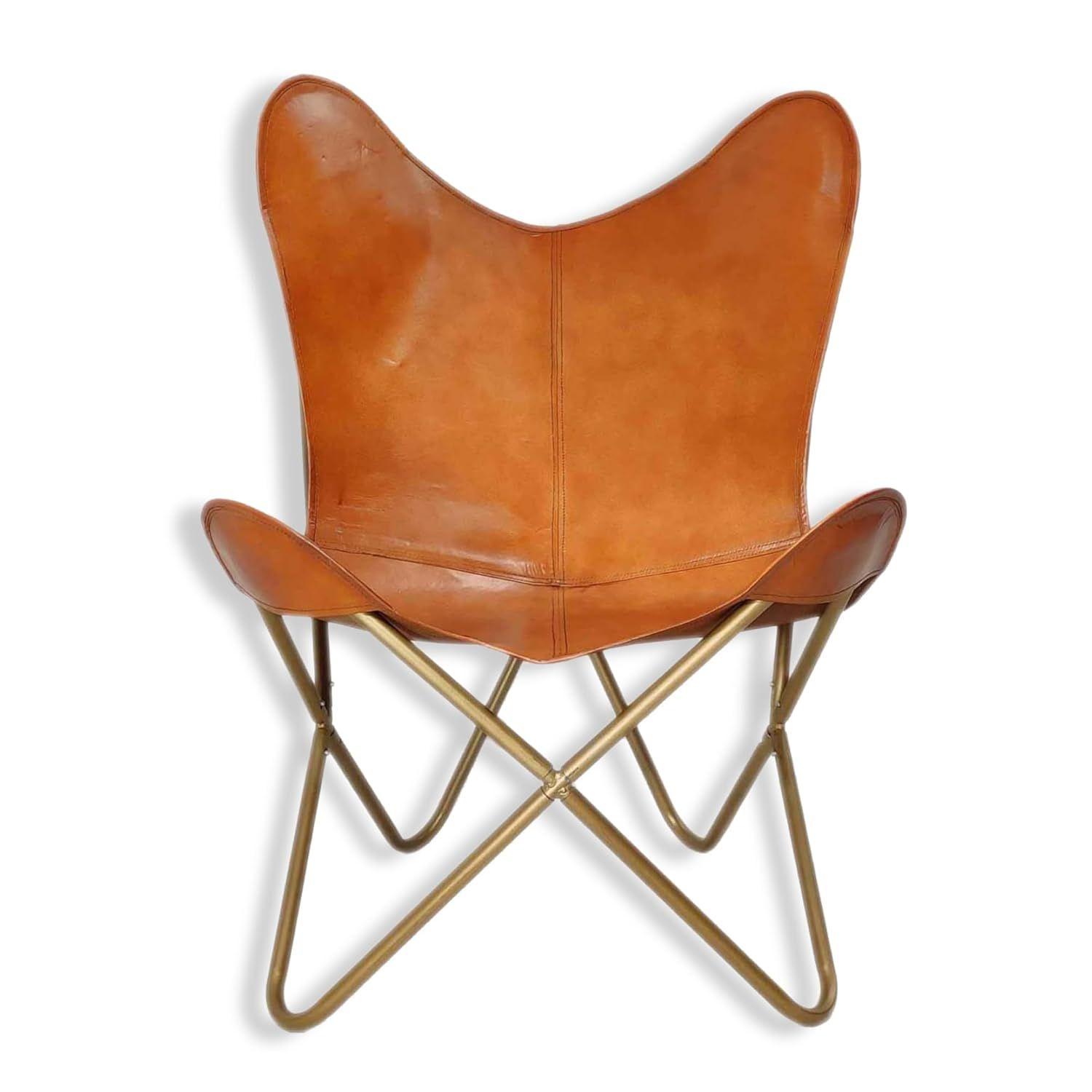 Tan Brown Leather Butterfly Chair - Comfortable Arm Rest Living Room Butterfly Chair – With Golden Powder Coated Iron Stand .
Tan Brown Leather Butterfly Chair - Comfortable Arm Rest Living Room Butterfly Chair – With Golden Powder Coated Iron Stand .
