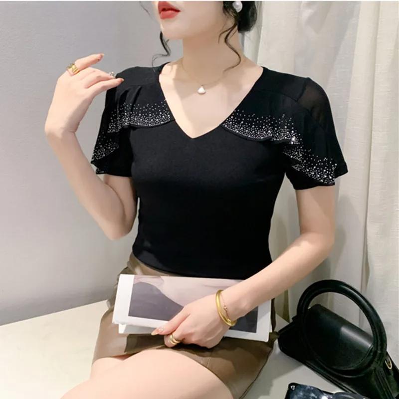 New Summer Streetwear Girl Chic Ruffled Hot Diamonds T-Shirt Fashion V-Neck Short Sleeve Mesh Tops Women s Tees Clothes Blouse M синий
New Summer Streetwear Girl Chic Ruffled Hot Diamonds T-Shirt Fashion V-Neck Short Sleeve Mesh Tops Women s Tees Clothes Blouse M синий