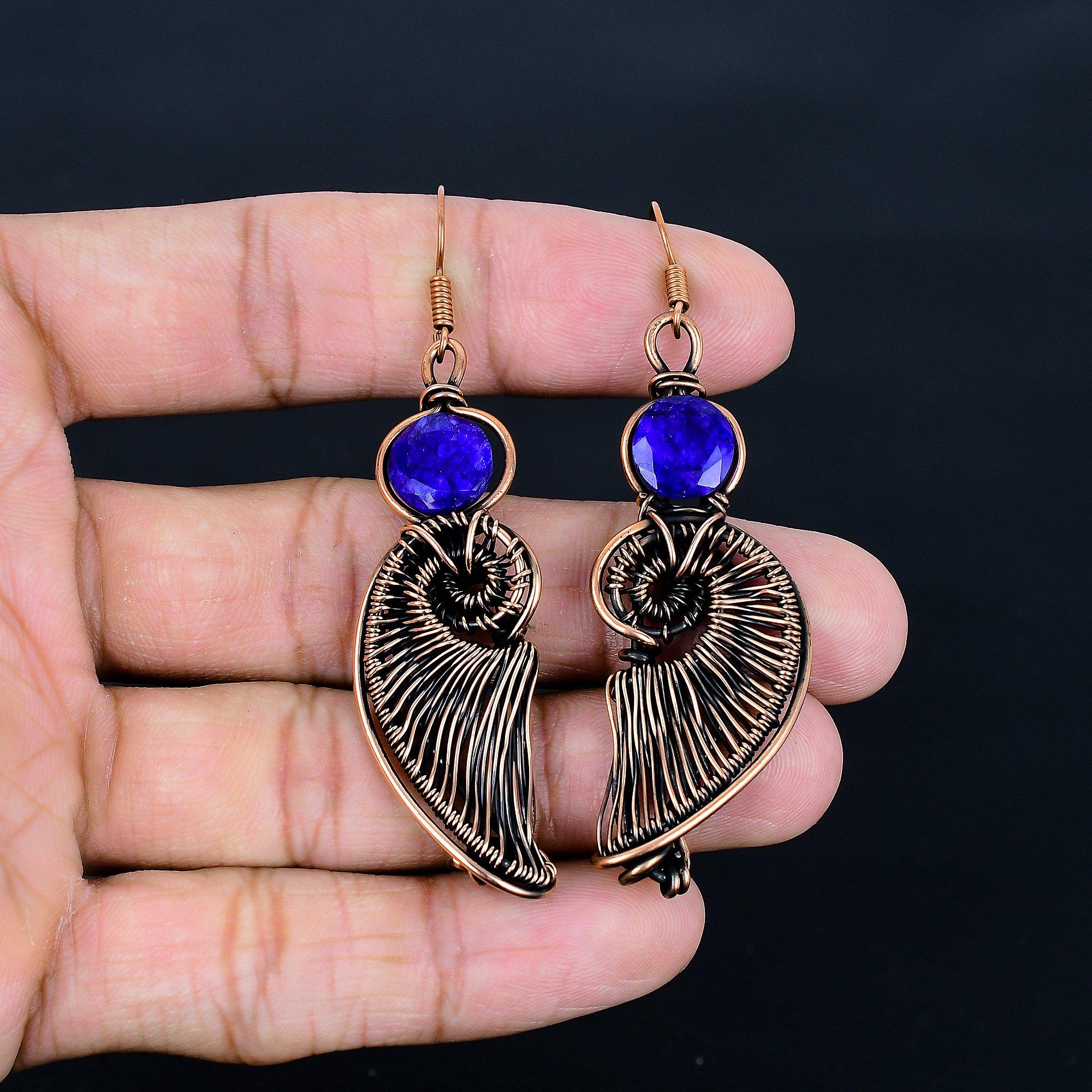 Blue Sapphire Earrings, Handmade Gemstone Earrings, 999 Copper Wire Wrapper Earrings Antique Jewelry, For Engagement Gift 2.55 Inches
Blue Sapphire Earrings, Handmade Gemstone Earrings, 999 Copper Wire Wrapper Earrings Antique Jewelry, For Engagement Gift 2.55 Inches