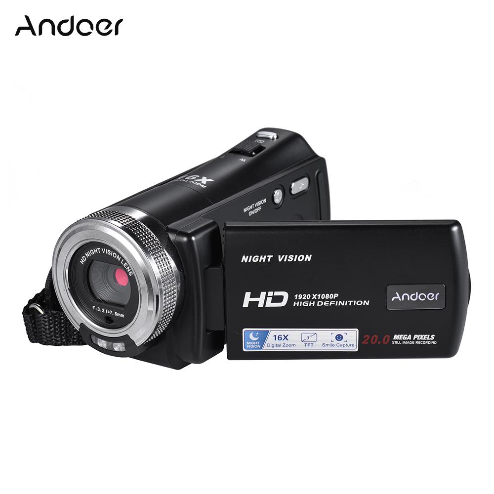 Видеокамера Andoer 1080p Full HD 16-кратный цифровой зум записывающая камера Автоматическая портативная видеокамера с 3,0-дюймовым вращающимся ЖК-экраном 
Видеокамера Andoer 1080p Full HD 16-кратный цифровой зум записывающая камера Автоматическая портативная видеокамера с 3,0-дюймовым вращающимся ЖК-экраном