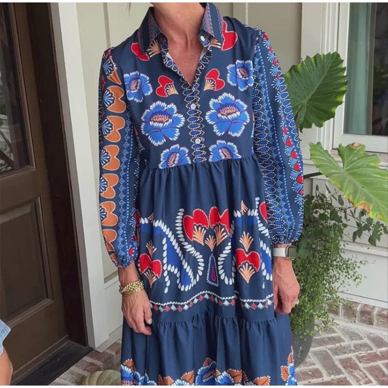 Women s Polo Neck Printed Dress Loose Plus Long Sleeved Dress Daily Casual Commuting Spring and Summer 3XL синій
Women s Polo Neck Printed Dress Loose Plus Long Sleeved Dress Daily Casual Commuting Spring and Summer 3XL синій