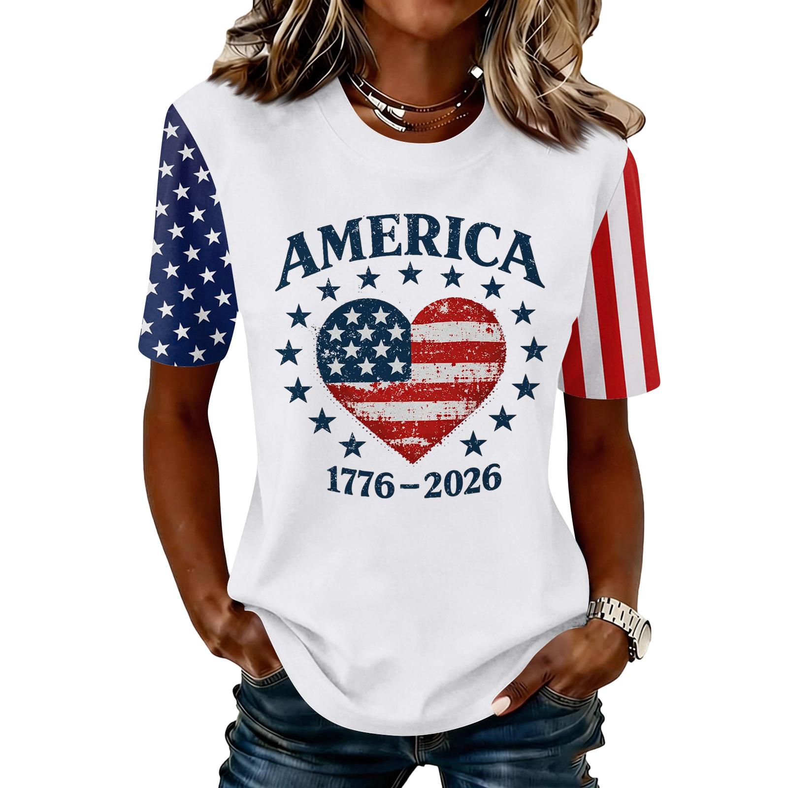 Women’s Short Sleeve T Shirt with Heart and Star Print 1776–2026 Anniversary Graphic Crewneck Casual Fit Top XL білий
Women’s Short Sleeve T Shirt with Heart and Star Print 1776–2026 Anniversary Graphic Crewneck Casual Fit Top XL білий