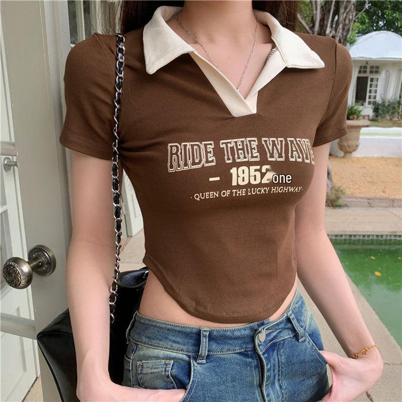 Women s Summer Color Block Polo Collar Short Sleeve T-Shirt - Spicy Girl Design, Irregular Slim Fit L (95-105 jin)
Women s Summer Color Block Polo Collar Short Sleeve T-Shirt - Spicy Girl Design, Irregular Slim Fit L (95-105 jin)