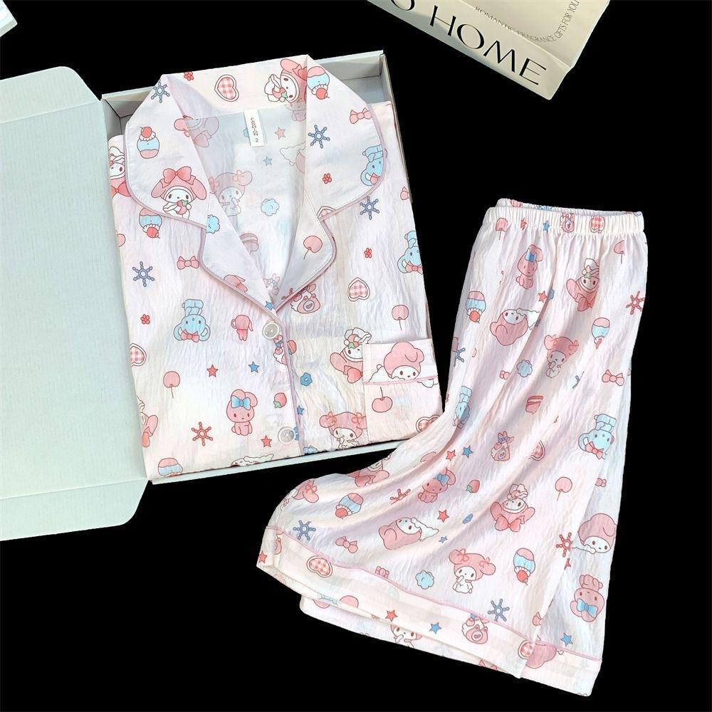 Pink Melody pajamas women s summer short-sleeved shorts cardigan set soft cute loungewear girl casual two-piece set S
Pink Melody pajamas women s summer short-sleeved shorts cardigan set soft cute loungewear girl casual two-piece set S