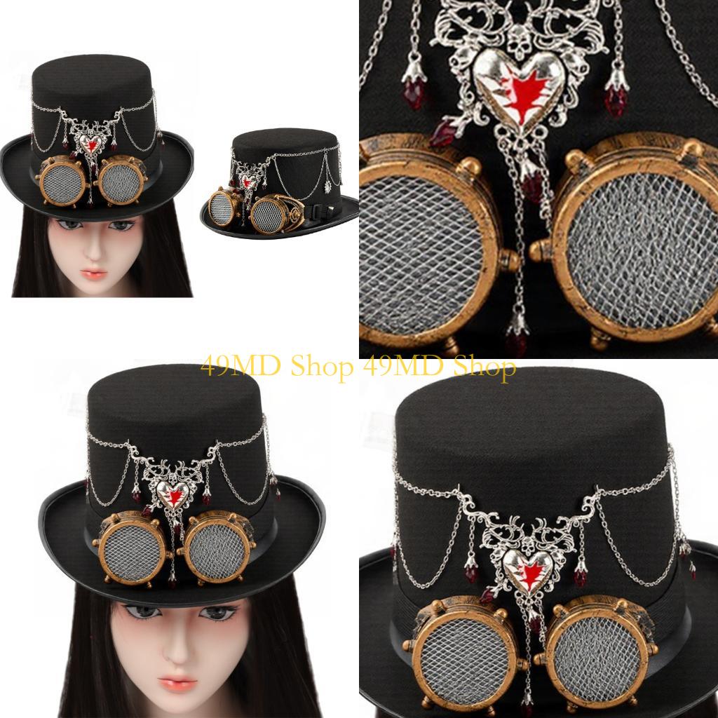 49MD Gothic Rock Wool Top Hat With Chain Pendant Mechanical Gears Removable Goggles And Dramatic For Costume Accessories CN
49MD Gothic Rock Wool Top Hat With Chain Pendant Mechanical Gears Removable Goggles And Dramatic For Costume Accessories CN