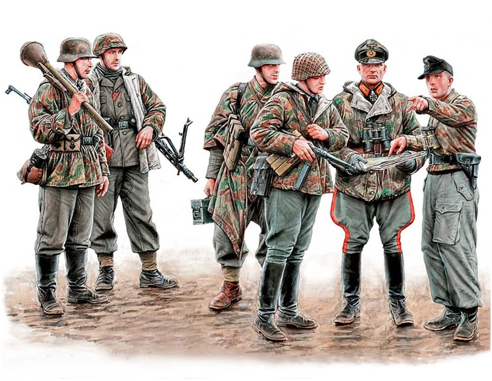 Master Box 1/35 Scale Plastic Model Kit (MB35162) - Six German Combat Soldiers, 1945, Camouflage Smock Style, Senior Officer + Tank Crew, etc.
Master Box 1/35 Scale Plastic Model Kit (MB35162) - Six German Combat Soldiers, 1945, Camouflage Smock Style, Senior Officer + Tank Crew, etc.